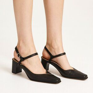 Vintage Pratesi Black Leather Block Italy Artisan Heel Slingback Sandals Size 39